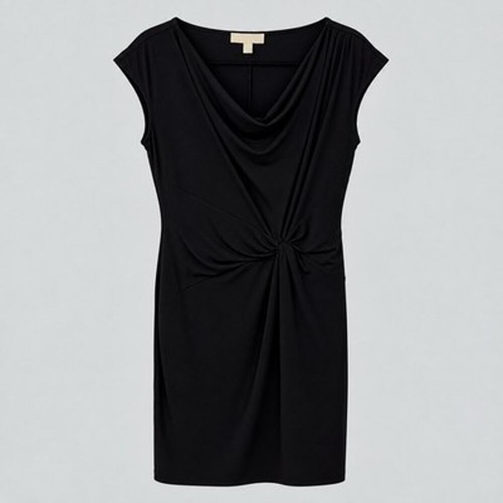 Michael Kors Sleeveless Sheath Dress Medium Black Slinky Knit Drape Twist side